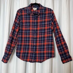 Pact Organic Cotton Plaid Flannel Shirt Womens Medium Blue Red